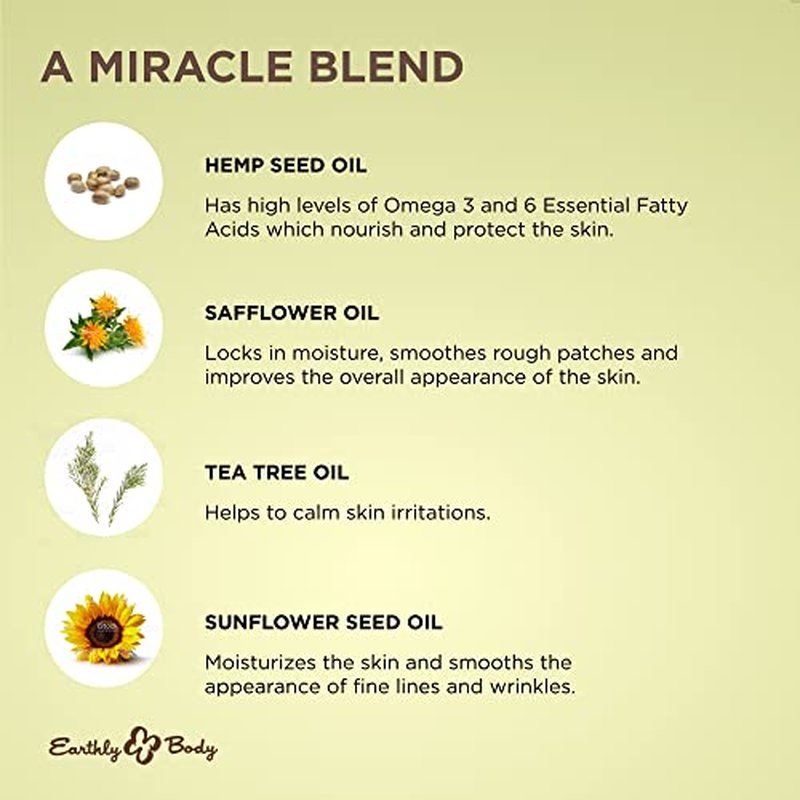 Earthly Body Miracle Oil Tea Tree Creme, 4 oz. - Tea Tree, Hemp Seed, Safflower & Sunflower Seed Oils - Nourish & Protect Skin, Smooth Rough Patches, Calm Irritation - 100% Vegan, Cruelty-Free