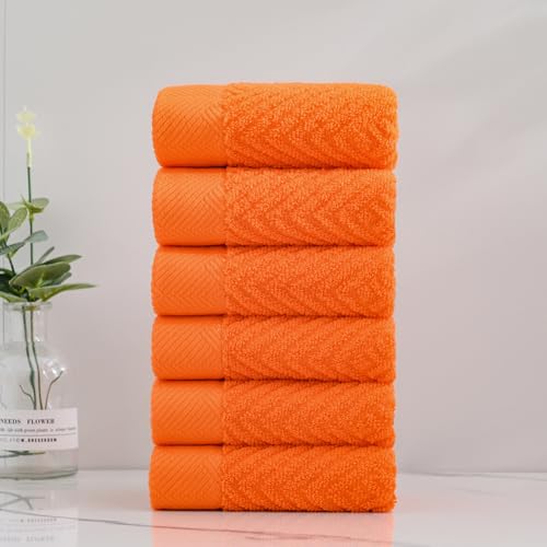 Orange Super Soft Cotton Washcloths 13x13 Inch - Set of 6 Bathroom & Kitchen Towels