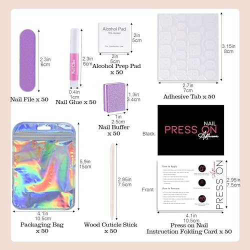 NailSlowee 50 Set Press On Nail Prep Kit B-purple | Disposable Nail Packaging & Tools