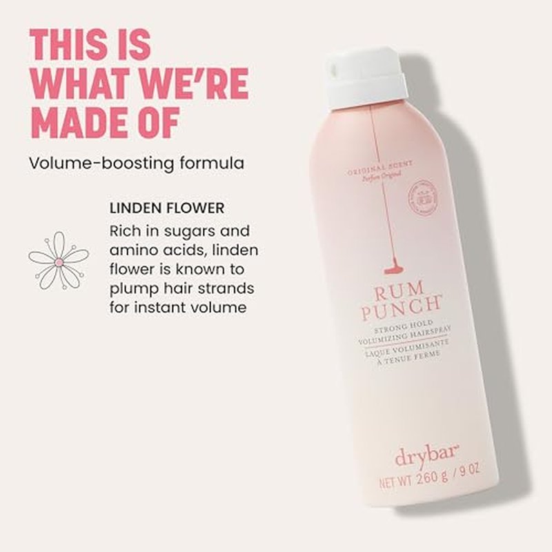 Drybar Rum Punch Strong Hold Volumizing Hairspray | Holds Style for 24 Hours and Instantly Doubles Volume,* No Flakiness or Buildup, Maximum Hold for Hair Styles and Updos, Vegan & Cruelty Free