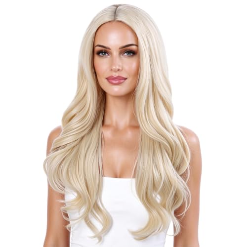 Long Blonde Wavy Curly Wig for Women - Natural Look, Adjustable Fit