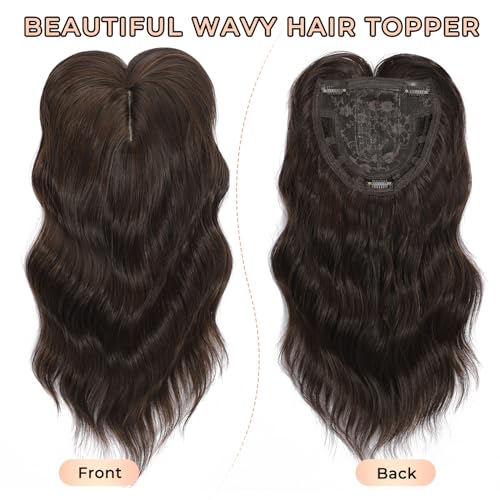 14 Inch Curly Wavy Hair Topper for Women - Dark Brown Mixed Chestnut, Clip-In Volume Enhancer