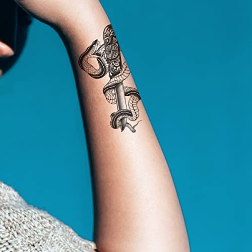 Waterproof Fake Temporary Tattoos Sticker 8 Sheets Small Cute Hand Black Snake Rose Cross Card Knife