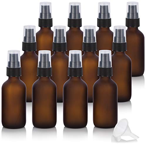 Refillable 2 oz Amber Glass Boston Round Bottles with Pump - 12 Pack