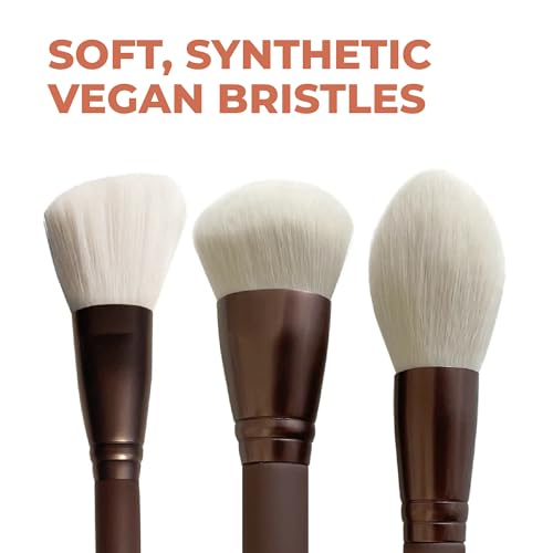 Beauty For Real Essential Pro Complexion Brush Set - Includes 3 Brushes: Blush/Contour, Complexion & Powder - Vegan & Cruelty Free