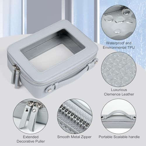 Lychee Haze Blue Clear Travel Cosmetic Bag - Waterproof Makeup Organizer with Transparent Window