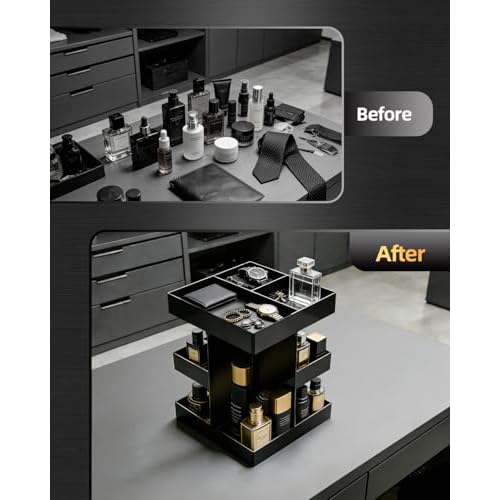 Cologne Organizer for Men 3 Tier Acrylic Perfume Holder Cologne Stand with Rotate Waterproof Perfume Shelf,Gifts for Dad From Wife,Husband Boyfriend Birthday Gift Ideas,Valentine's Day Gifts for Men