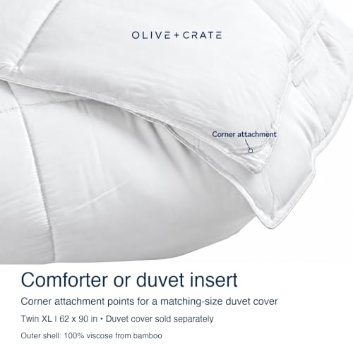 Olive + Crate Twin XL Bamboo Comforter Duvet Insert - White, Cooling & Hypoallergenic