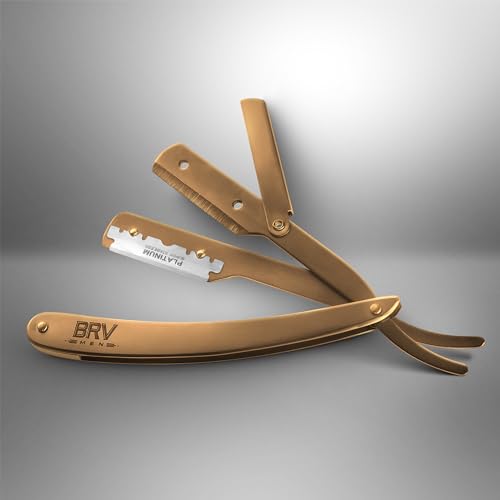BRV Men Titanium Bronze Straight Razor Kit with Single Edge Blades - Professional Barber Shaving Tool