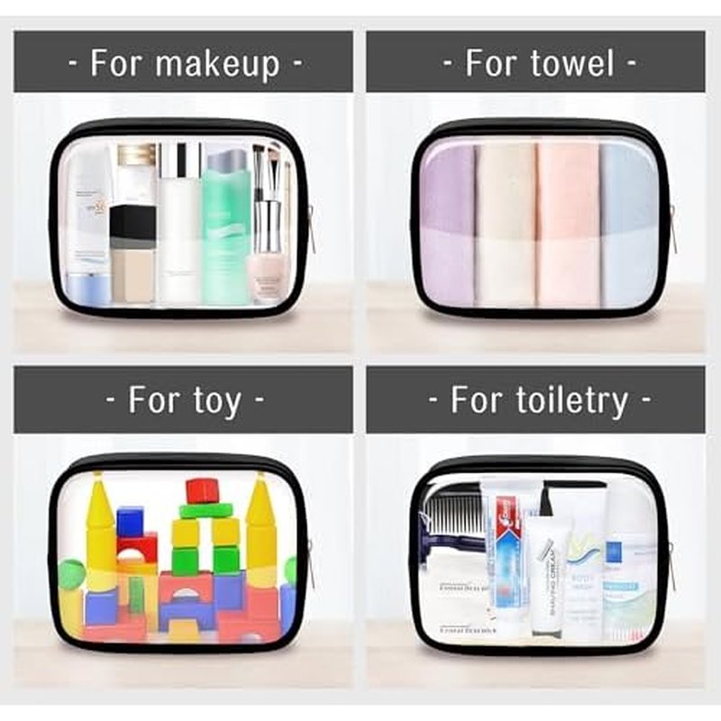Clear Makeup Bag TSA Approved Toiletry Bag Waterproof Cosmetic Bag for Women Black 2Pcs