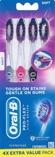 Oral-B 3D White Deep Stain Remover Toothbrush Pack of 4 - Soft, Whitens & Removes Plaque