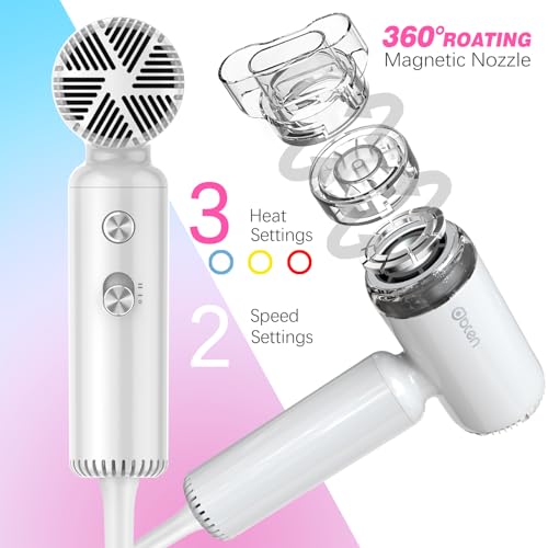 Mini Travel Hair Dryer with Ionic Technology & Brushless Motor - White - Compact & Fast Drying