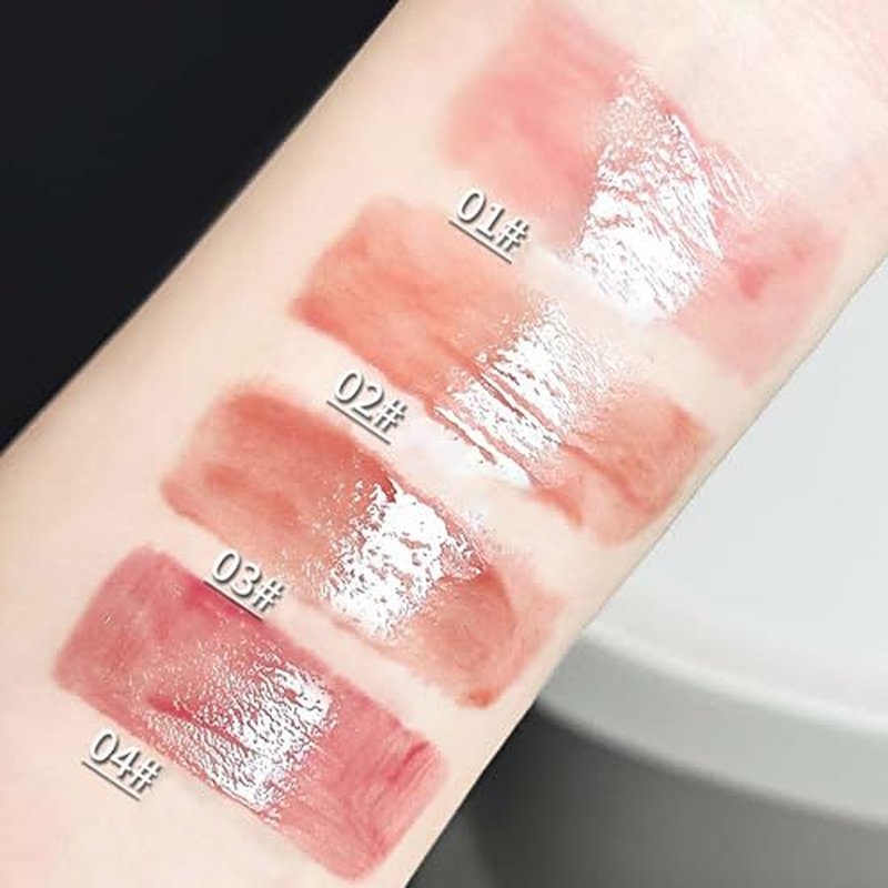 4 Colors Jelly Glossy Lip Gloss Set,Long Lasting Moisturizing Tinted Lip Balm,Plumping Water Lip Glaze, Mirror Hydrating Liquid Lipsticks Brighten Lipstick