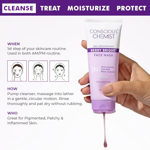 Conscious Chemist¢ç Niacinamide Face Wash | 100ml | Pore Refining & Brightening Cleanser for Men & Women | With Blueberry & A?a? Berry Extracts | All Skin Types | Gentle & Cruelty-Free ? Berry Bright