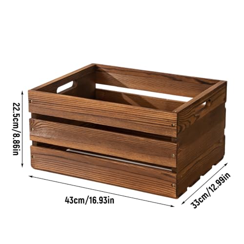 Set of 3 Rustic Wooden Storage Crates with Handles - Dark Brown Farmhouse Decor