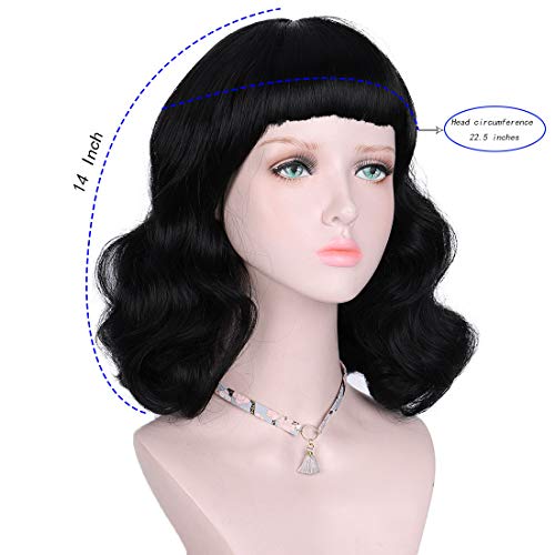 Vintage 50s Rockabilly Wavy Black Wig with Bangs - Cosplay & Daily Use