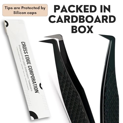 CrossEdge Corporation Fiber Tip Lash Tweezers for Eyelash Extension Curved 90 Degree Angle Boot Tweezer Best for Volume, Individual Isolation & Classic Lashes Stainless Steel Lash Supply (Black)
