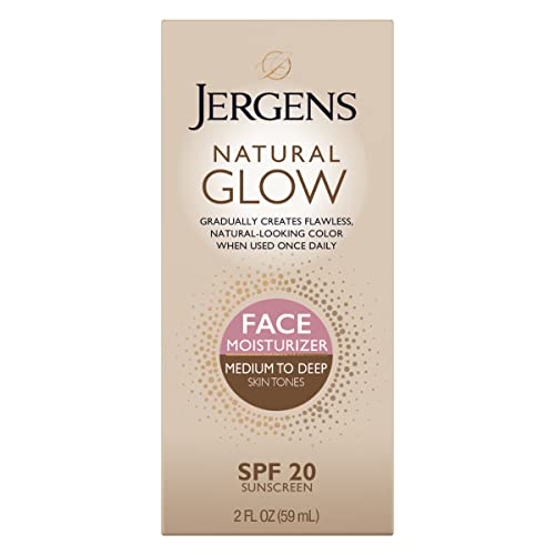 Jergens Natural Glow Self Tanner Face Moisturizer, SPF 20 Facial Sunscreen & Natural Glow Self Tanner Lotion, Daily Sunless Fake Tanning, Medium to Deep Skin Tone