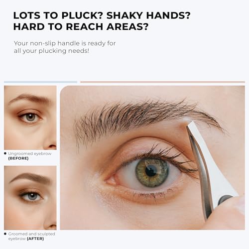Cocos Precision Tweezers for Women Facial Hair - Stainless Steel Tweezers for Women and Men - Ideal for Eyebrow Shaping and Ingrown Hair Removal - Slanted Tips, Durable and Ergonomic Grip Design