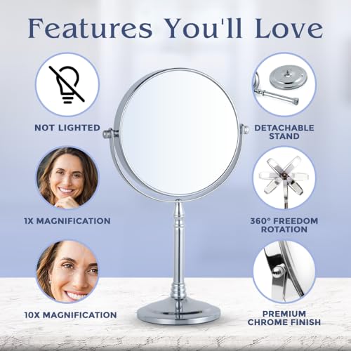 Mirrorvana Large Double Sided 10X/1X Makeup Mirror - Chrome, 15x8 Inch