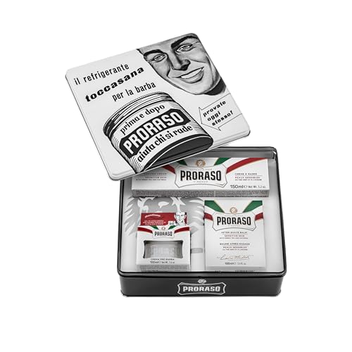 Proraso Sensitive Skin Shaving Kit with Pre-Shave, Cream & After Balm in Vintage Tin