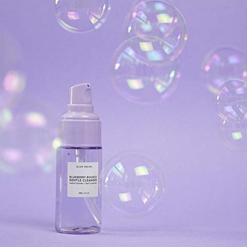 Glow Recipe Blueberry Bounce Gentle Face Cleanser - Moisturizing Makeup Remover & Foaming Face Wash (30 ml) + Plum Plump Hyaluronic Acid Face Cream for Dry Skin (20 ml)