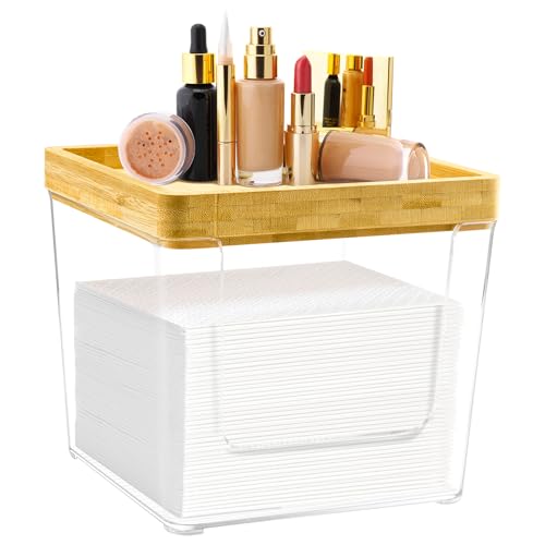 Acrylic & Bamboo Face Towel Holder Box - Large Bathroom Tissue Dispenser