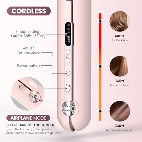 PRITECH Pink Cordless Mini Hair Straightener & Curler for Travel, Detangling & Styling