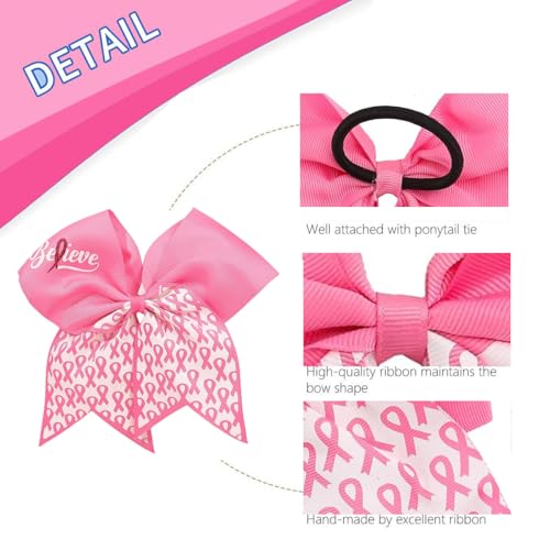 Large Pink Breast Cancer Awareness Cheer Hair Bows - White Pink Variation, 24PCS