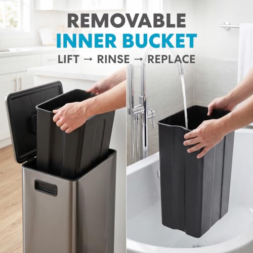 Infinity Edge 13 Gallon Kitchen Trash Can - Black, Hands-Free Step Pedal & Soft-Close Lid