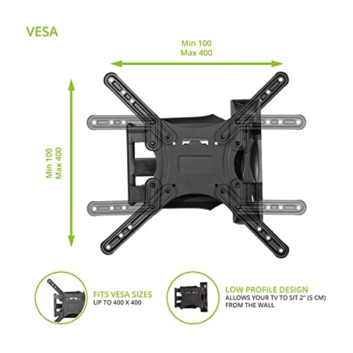 Full Motion TV Wall Mount for 26-55 Inch Screens - 19 Inch Extension, Articulating Arm, Swivel & Tilt - Black