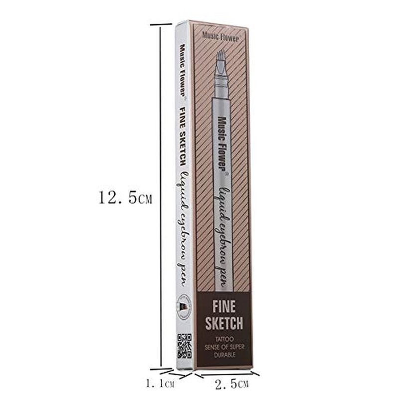 Mint Choice Music Flower Four Tip Eyebrow 24 Hour Tattoo Pen Long lasting, Waterproof and Smudge-Proof (Dark Gray)