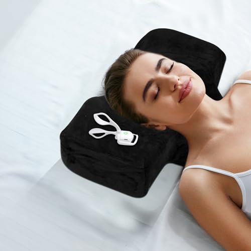 IMENE Lash Pillow for Lash Extensions Black Memory Foam Ergonomic Bed Pillow with Velvet Cover & Organizer Pockets