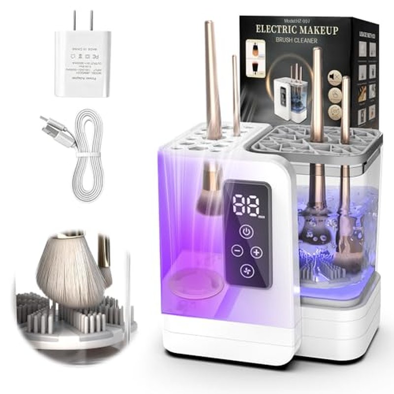 5-in-1 Electric Makeup Brush Cleaner & Dryer Machine- Portable Automatic USB Cosmetic Brushes Cleaner Tool with Deep-Clean Silicone Brush for All Size Brushes (Contour, Eyeshadow, Blush)