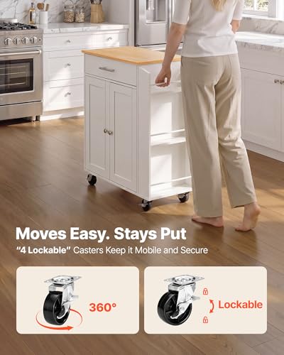 Kitchen Island Cart with Storage and Lockable Wheels - White, 31.3" Wide