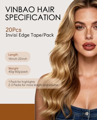 Invisible Tape in Hair Extensions - Real Human Hair, 18 Inch, 50g, #8/60/18 Balayage