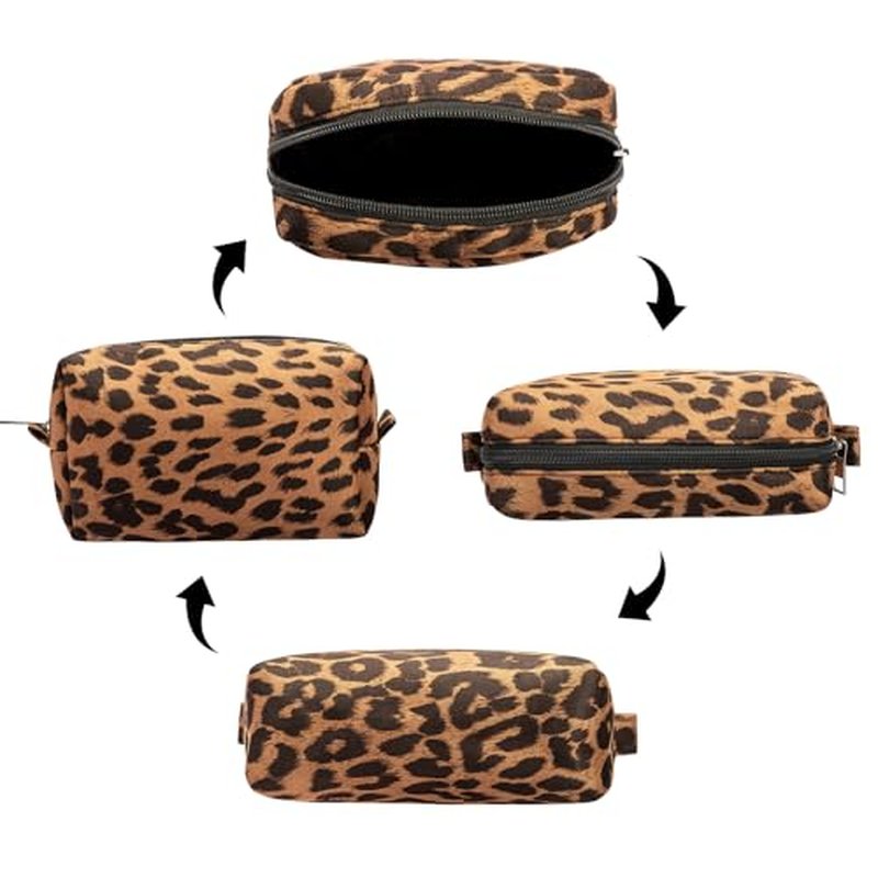 Leopard Print Makeup Bags, 3 Pieces, Large Capacity, Soft, Warm, Travel Toiletry Organizer (Brown)
