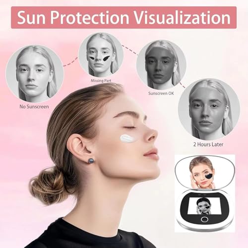 Portable led Mirror Beauty Mirror with Smart UV Sunscreen Tester, 360¡Æ Adjustable UV Camera for Skin Protection Detection Long - Standby Ideal for Sun Skin Care Travel Make up Mirror