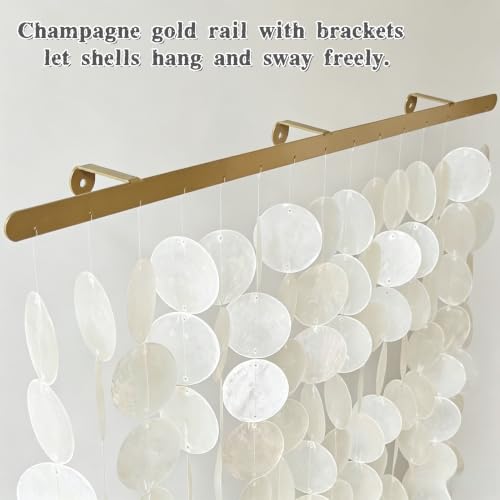 Large Capiz Shell Wall Hanging - Handmade Sea Shell Art with Gold Rail, 28"L x 24"W