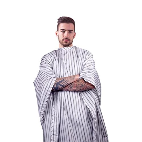 Cricket Route 66 Barber Cape - Hair Cutting Cape with Classic Pinstripe Design, Adjustable Snap Neck Closure - Water-Resistant, Lightweight and Comfortable, Extra Large Coverage - 58¡± x 60¡±