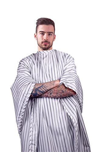 Cricket Route 66 Barber Cape - Hair Cutting Cape with Pinstripe Design, Adjustable Neck, Water-Resistant, Lightweight, Extra Large 58x60 Inches
