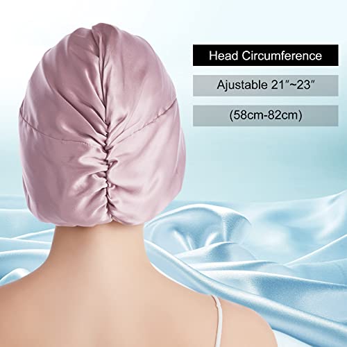 Silk Sleep Cap for Women - Mulberry Silk Bonnet with Elastic, One Size, Bean Pink