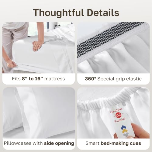 California Design Den Luxury 800TC Queen Bed Sheets Set Bright White