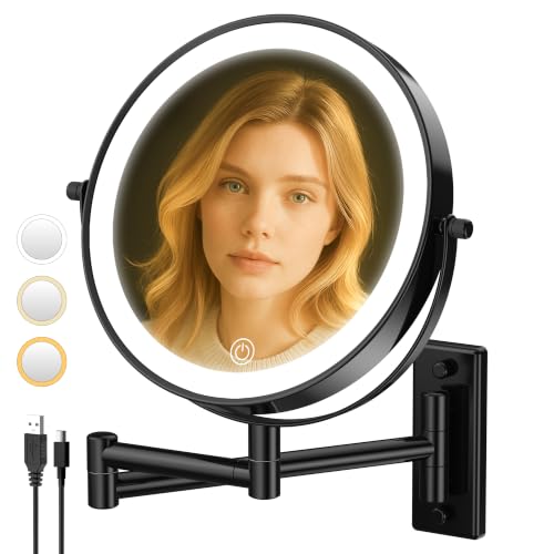 Wall Mounted Makeup Mirror with Lights 1X/10X Magnification - Black / 10X
