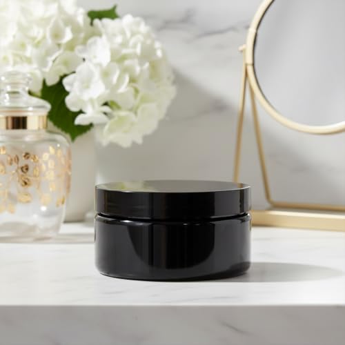 8 oz Black PET Plastic Airtight Storage Jar with Lid - Refillable, Low Profile