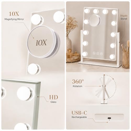 Makeup Mirror with Lights 10X Magnification 16.5 x 13.1 inch - Homtang