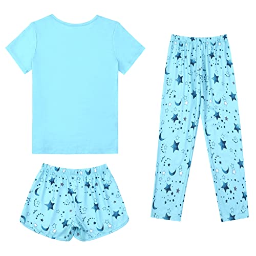 Girls 3-Piece Cotton Pajama Set - Blue Moon, 8-9 Years Sleepwear
