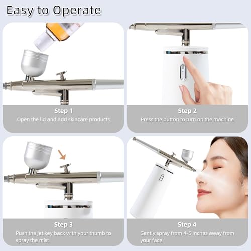 Nano Facial Steamer - Rechargeable Portable Oxygen Mist Machine with 0.3mm Nozzle, White