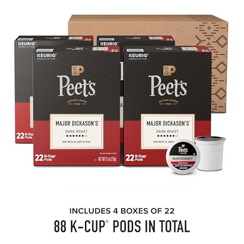 Peet's Major Dickason's Blend Dark Roast K-Cup Pods - 88 Count (4 boxes of 22)