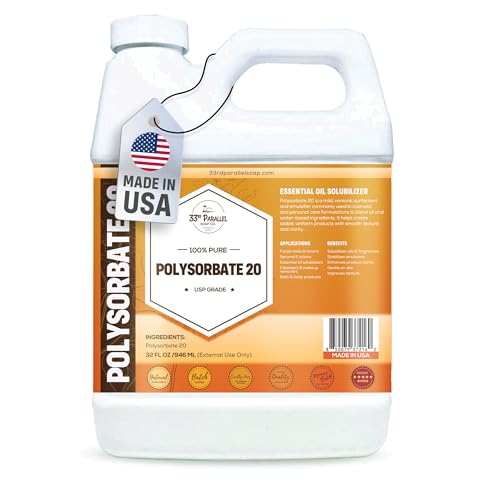 Polysorbate 20 USP Grade - Natural Emulsifier & Solubilizer for Cosmetics & Personal Care, 32oz